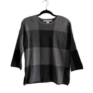 Max Studio Women SZ S Gray Plaid 3/4 Sleeve Pullover Tunic Hemline Sweater NWT